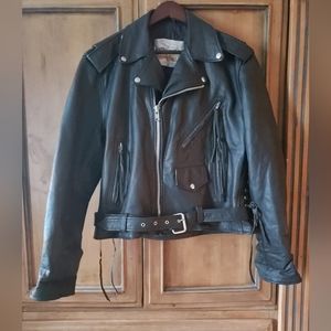 Vintage EXCELLED USA Black Leather Mans Motorcycle Jacket, 46 Regular Unisex